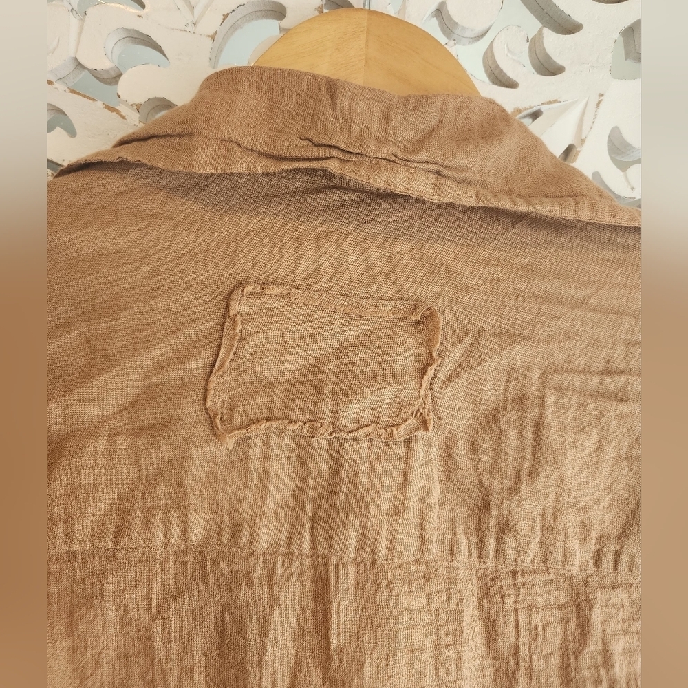 Q HOUSEBOF BASICS BROWN GAZE BLOUSE ORGANIC FRONT BUTTON UNISEX SMALL - Picture 10 of 13